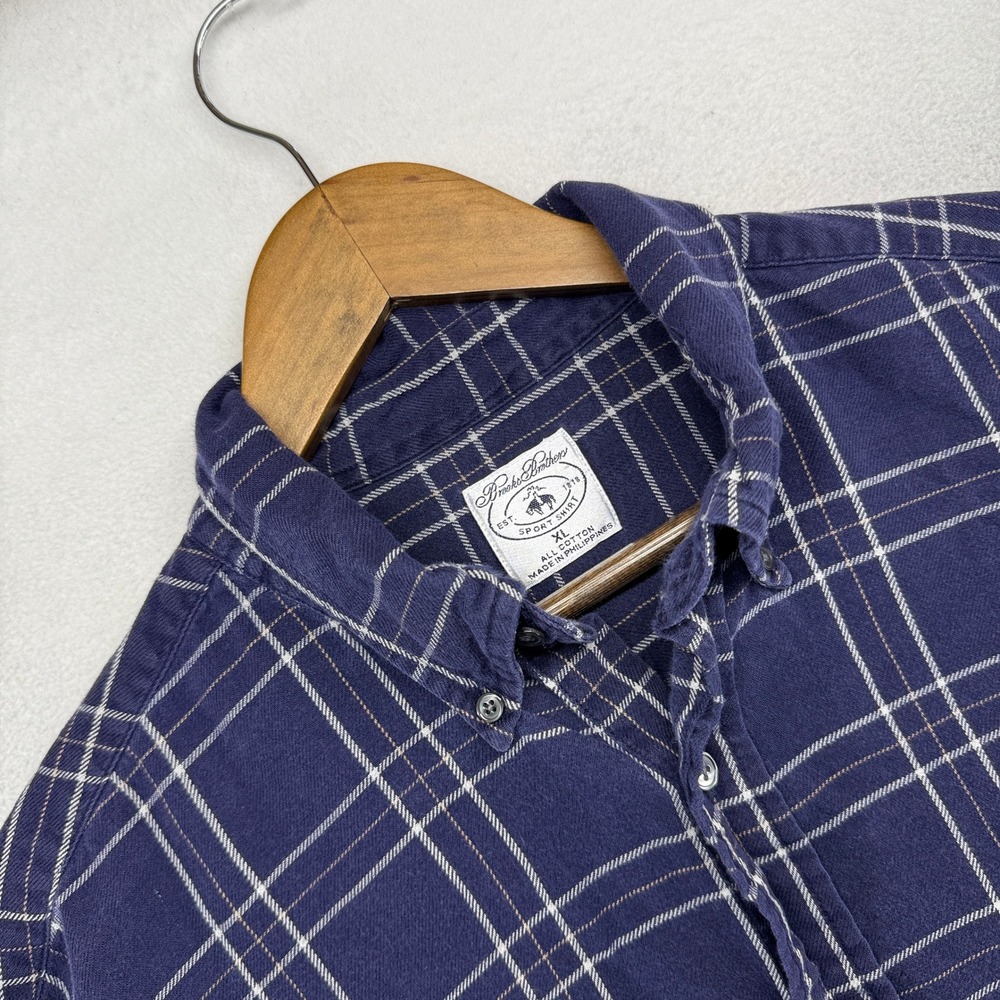 Brooks Brothers Shirt Mens XL Blue Plaid Sport Shirt Flannel Button Down Vintage